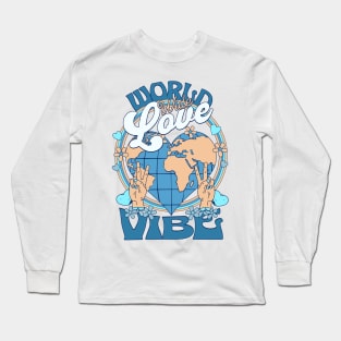 WORLD WIDE LOVE VIBE (Dark Blue/Sand/light blue) Long Sleeve T-Shirt